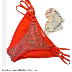 Beach Bunny Mystic Shine Bikini Bottoms Orange Sequin Swim NWT xsmall‎